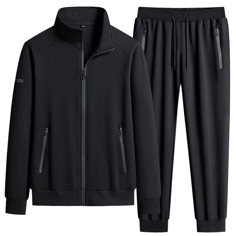 Men's Sporty Softshell Training Suit Set with Fleece-Lined Jacket and Tapered Jogging Pants Chichicherry