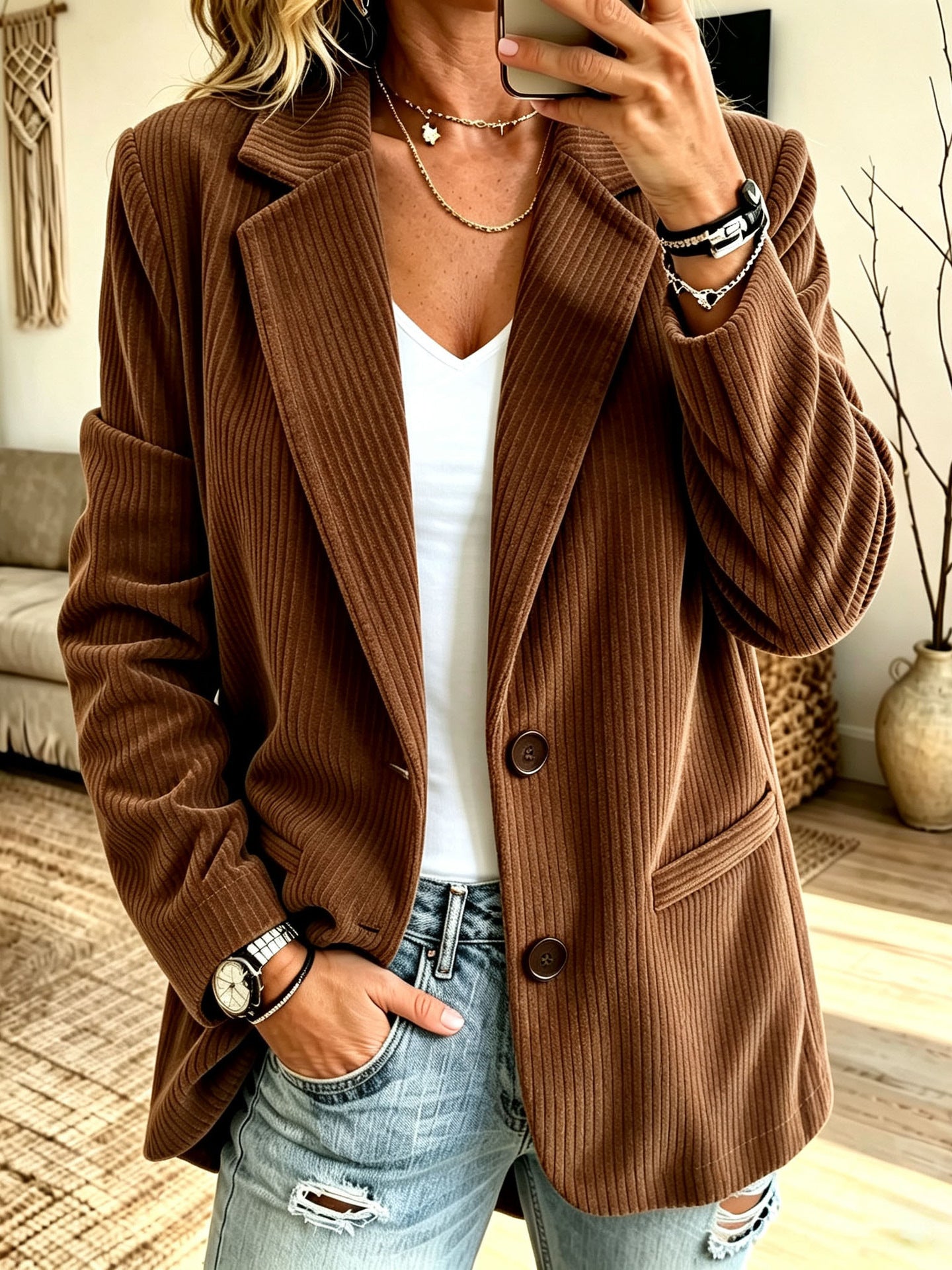 Women’s cord blazer with pinstripe look and oversized cut Chichicherry