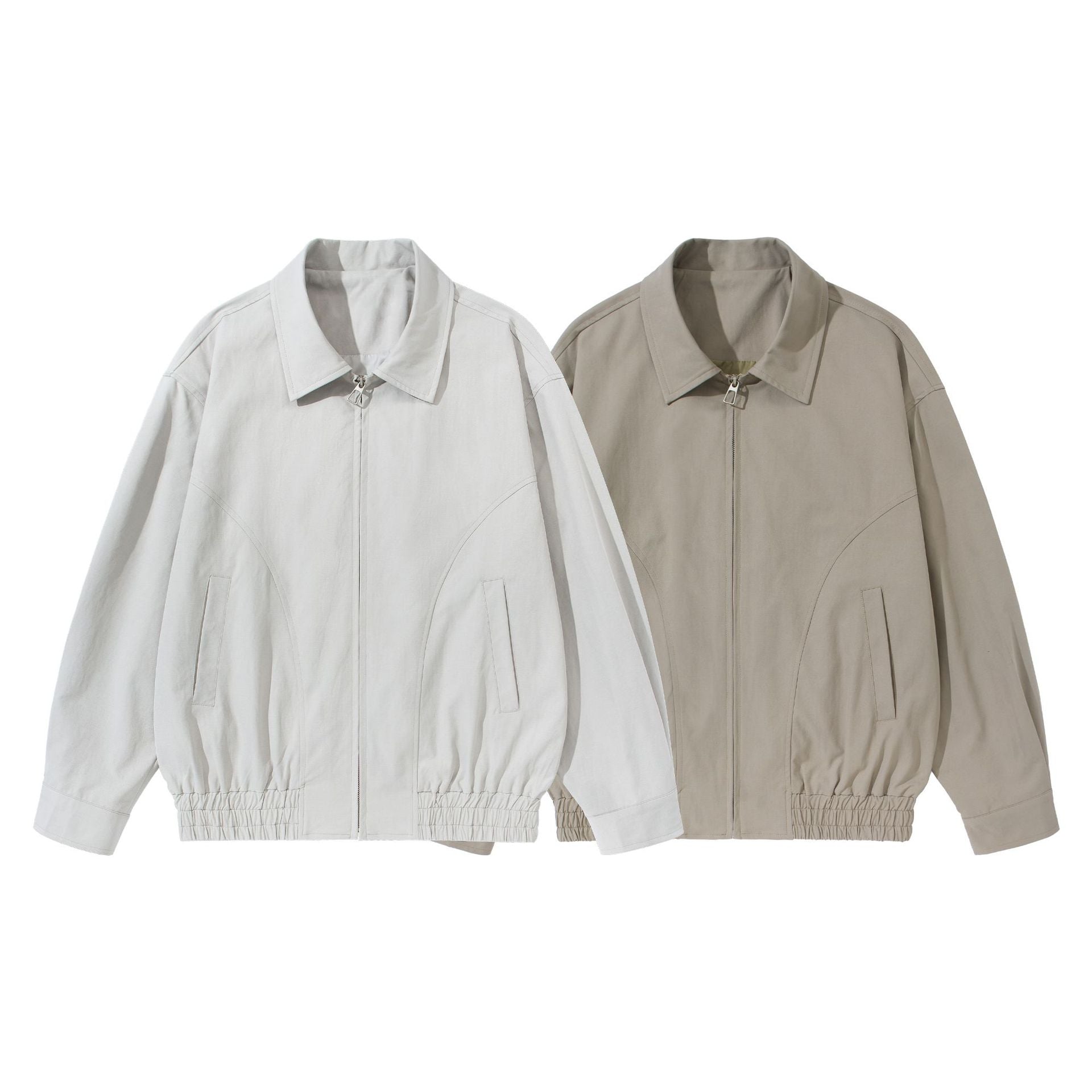 Unisex Short Cut Boxy Blouson Jacket with Shirt Collar, Concealed Zipper and Gathered Hem Chichicherry