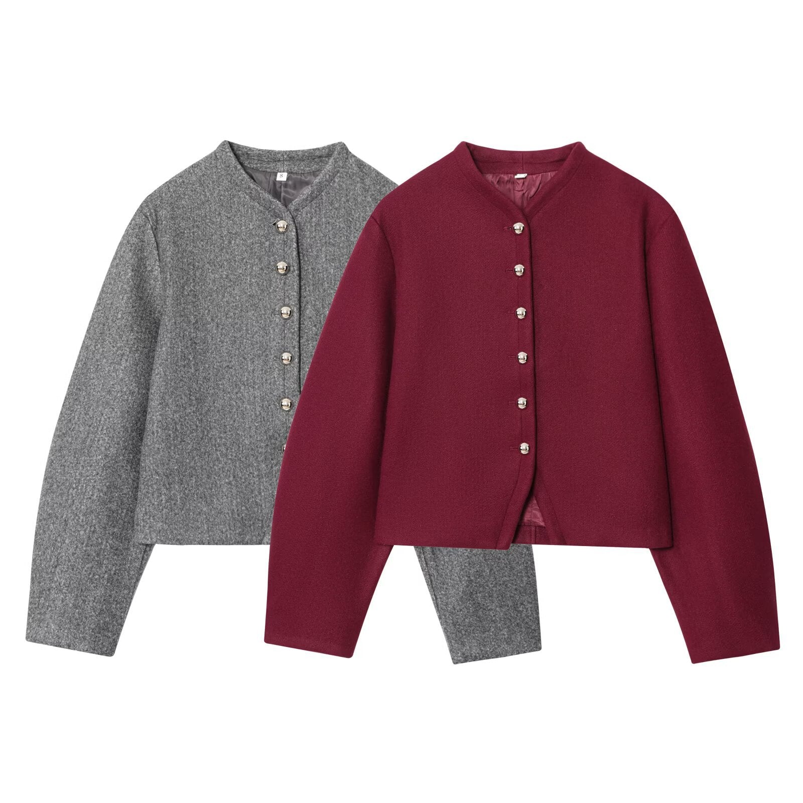 Women’s short jacket made of wool blend with round neck and decorative button placket Chichicherry