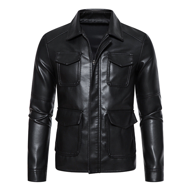 Men's field jacket in smooth leather look with flap pockets and slim fit Chichicherry