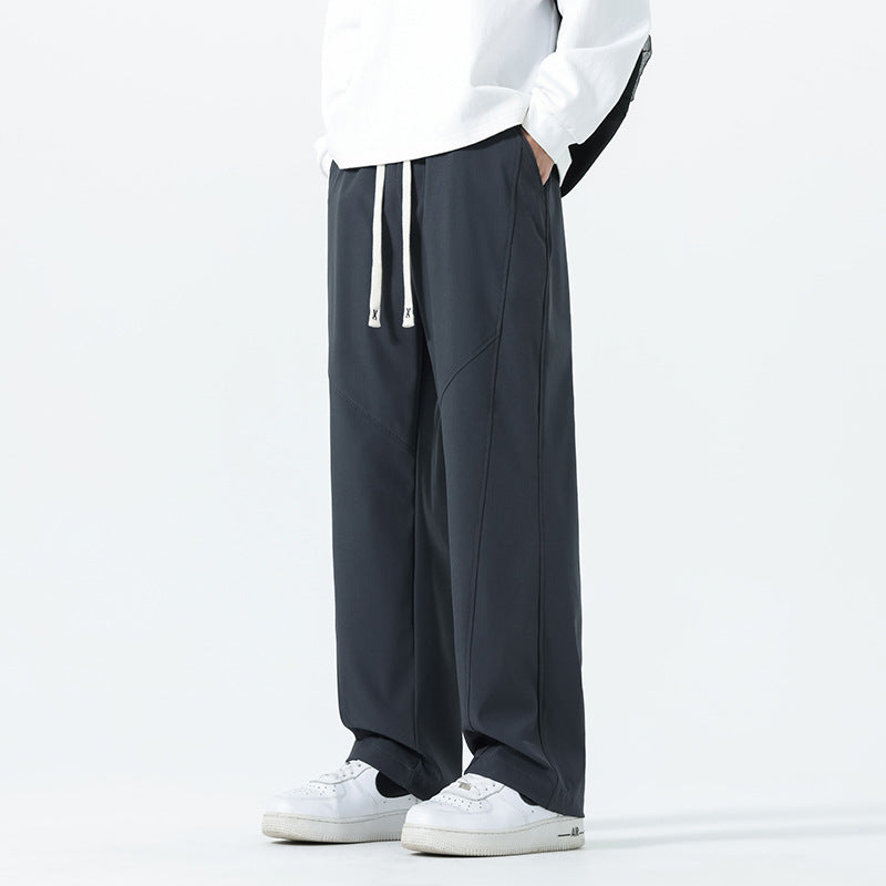 Men's Relaxed-Fit Leisure Pants with Drawstring Waist and Seams Chichicherry