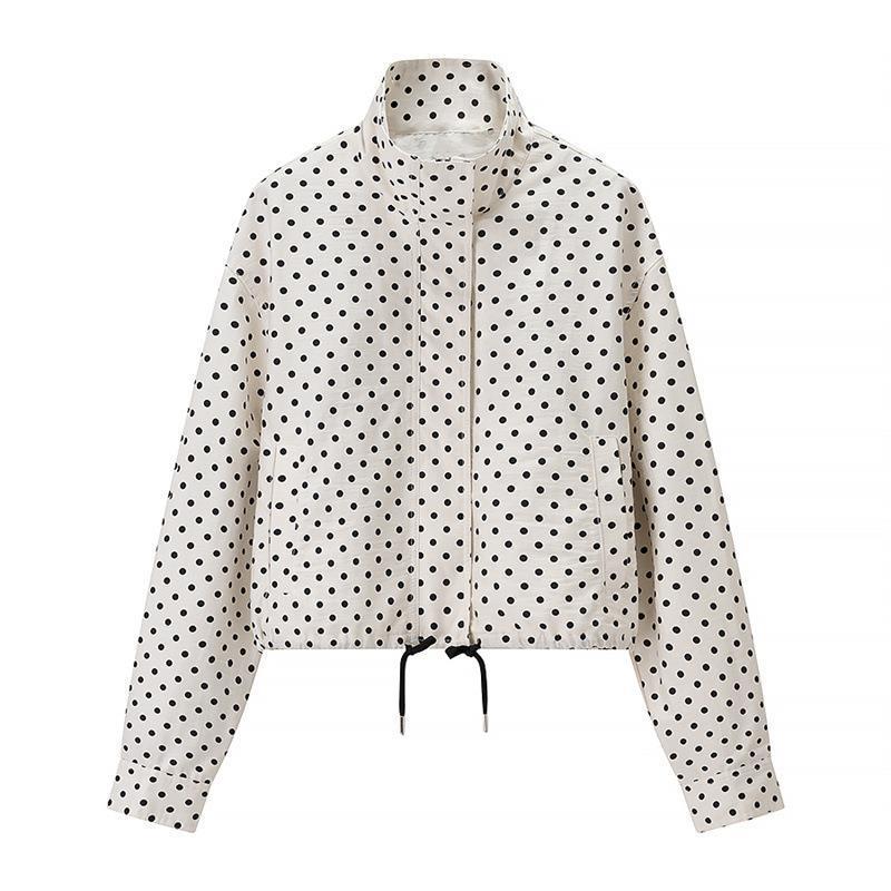 Women Two-Piece Polka Dot Blazer and Shorts Set with Volume Sleeves and High Waist Chichicherry