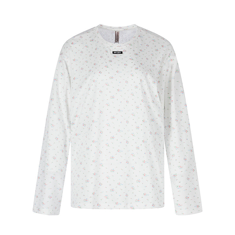 Women's long-sleeve shirt with delicate floral print and round neckline Chichicherry