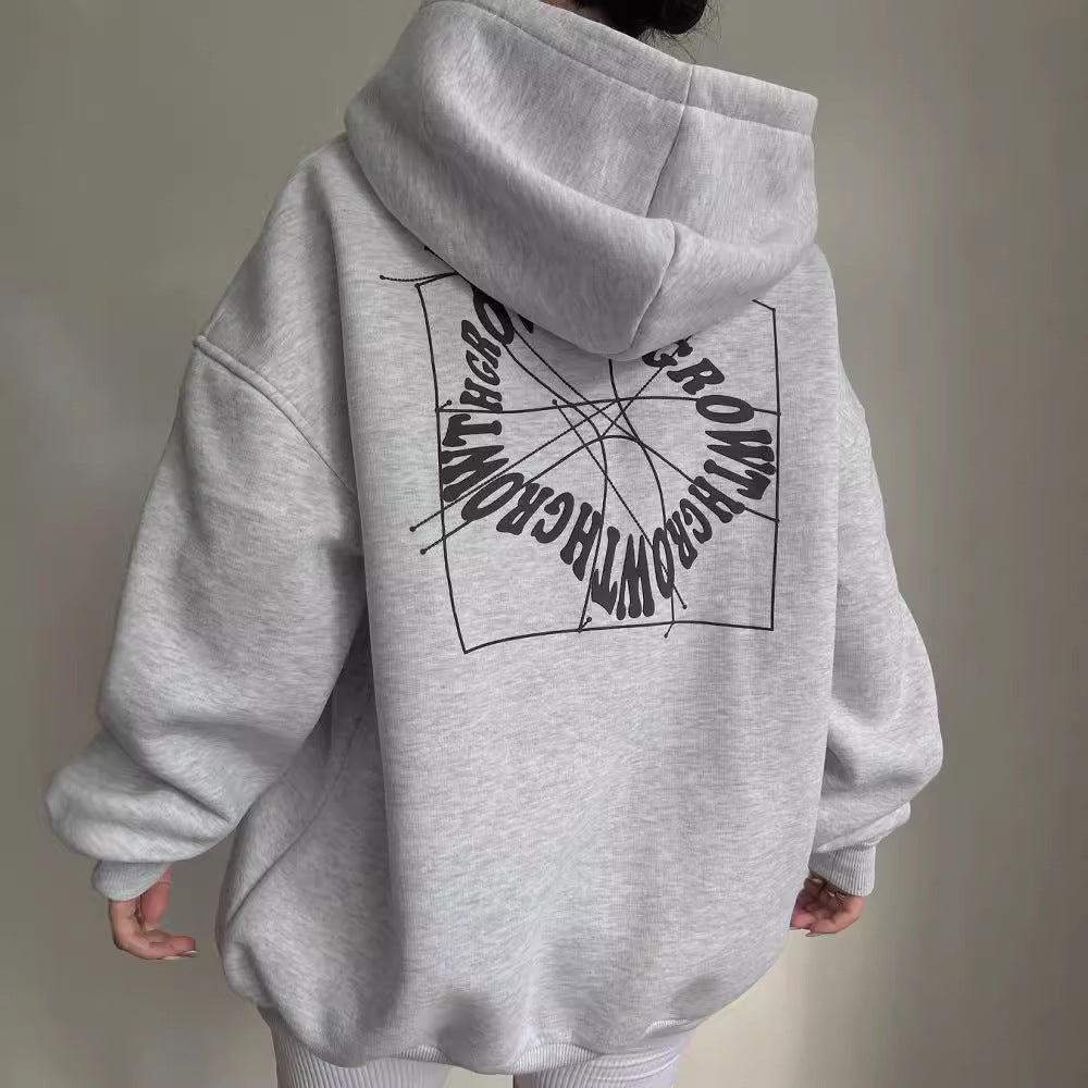 Damen Oversize Kapuzenpullover mit Grafikprint auf dem Rücken Chichicherry