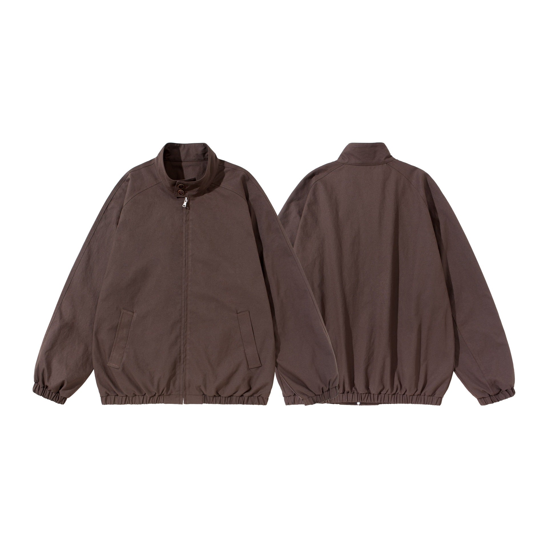 Unisex Short Cut Boxy Blouson with Stand-up Collar, Collar Tab and Elastic Hem Chichicherry