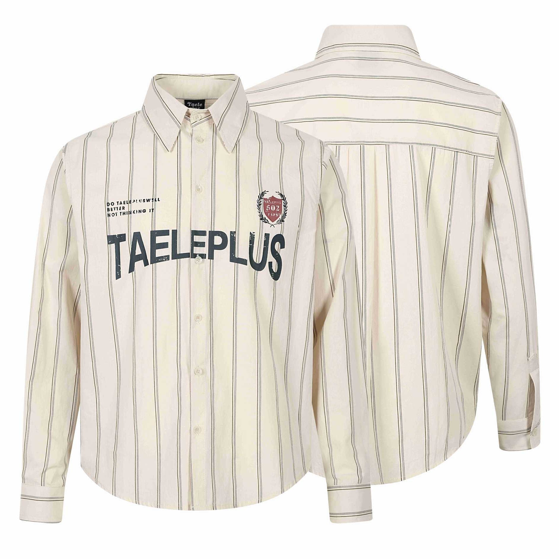 Men's Long Sleeved Striped Shirt in Relaxed Fit with Logo Print and Kent Collar Chichicherry