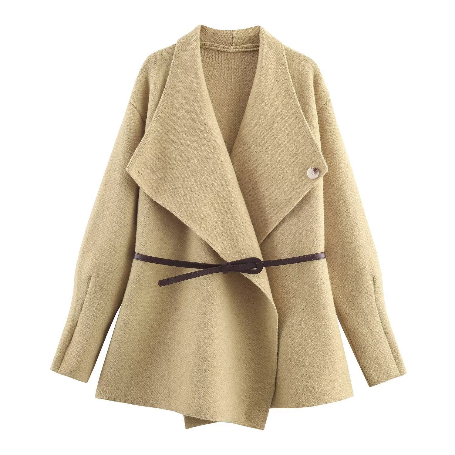 Women’s Wrap Coat with Oversized Shawl Collar and Waist Belt Chichicherry