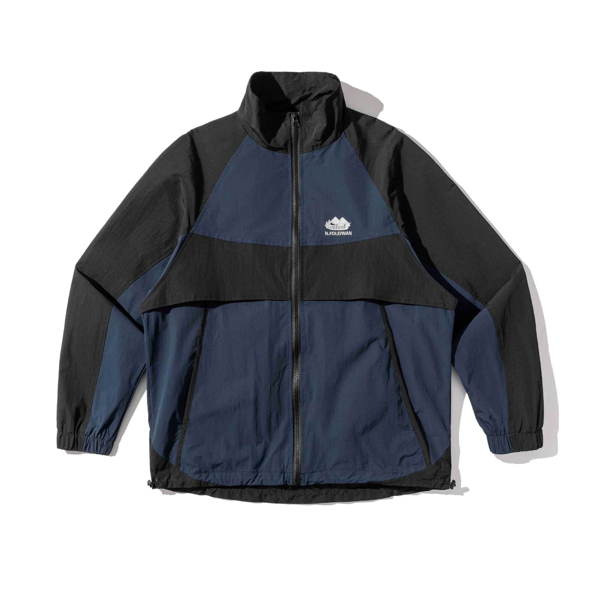 Unisex Lightweight Colorblock Windbreaker in Boxy Cut with High Stand-Up Collar and Drawstring Hem Chichicherry