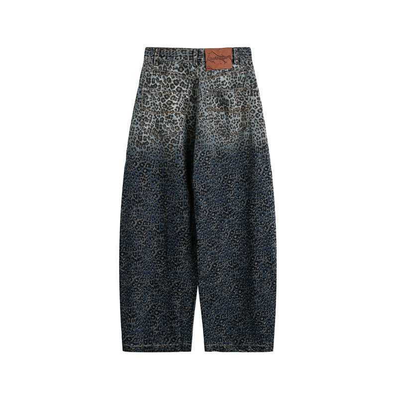 Ladies Cropped Wide Jeans with High Waist and Leopard Print Chichicherry