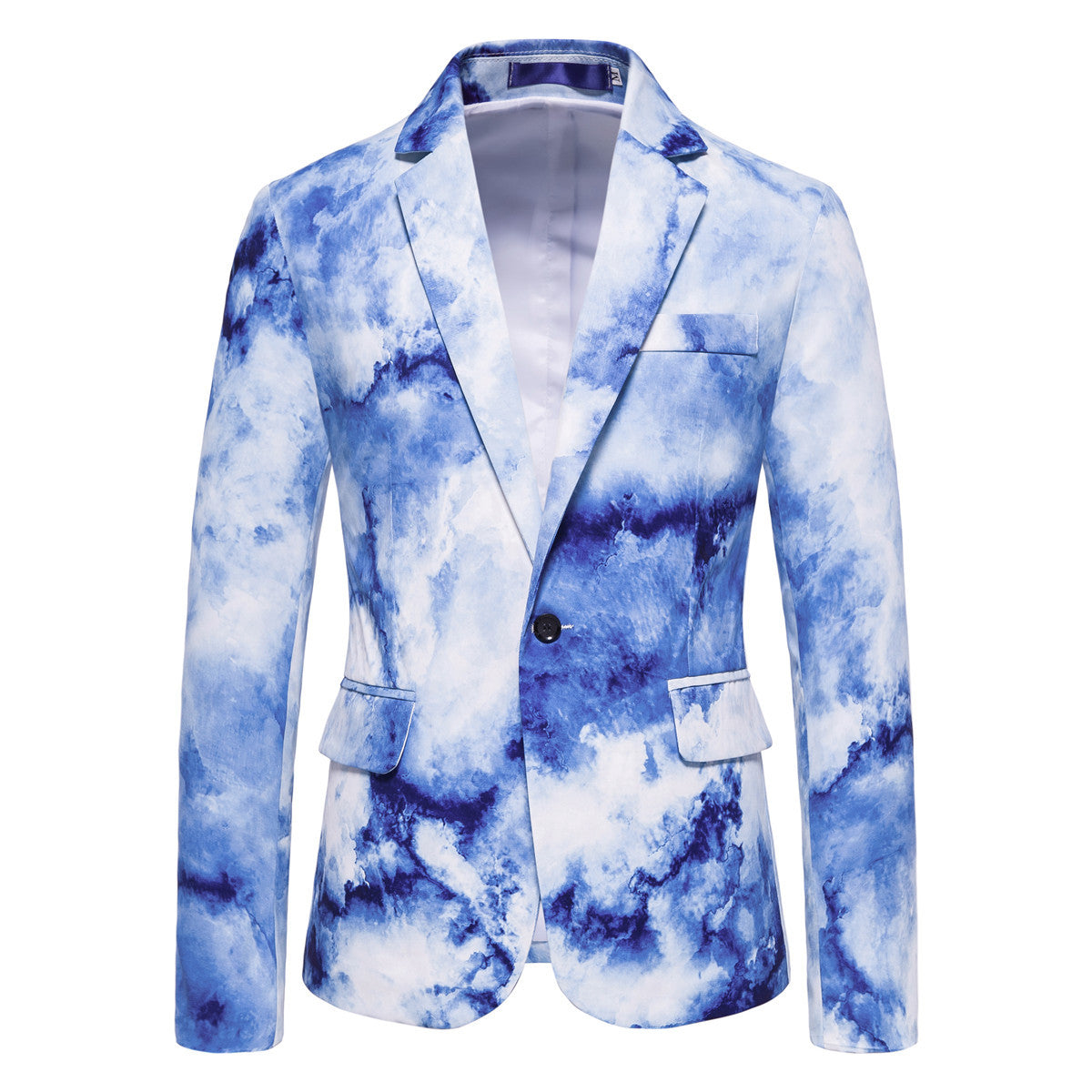 Men's Slim-Fit Blazer with Watercolor Print and One-Button Closure Chichicherry