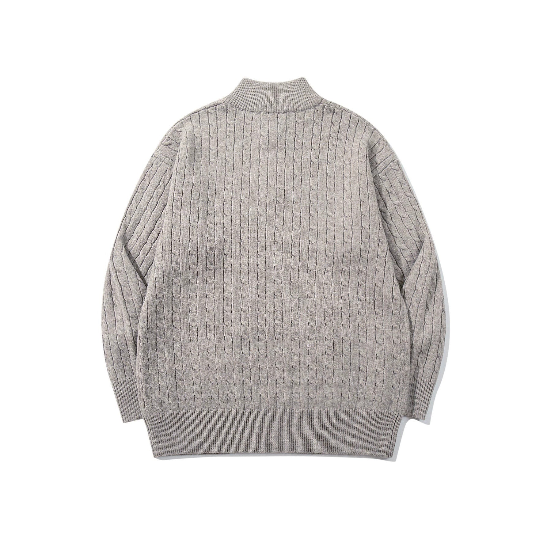 Unisex Cable Pattern Half-Zip Knit Sweater with High Ribbed Collar and Longer Hem Down