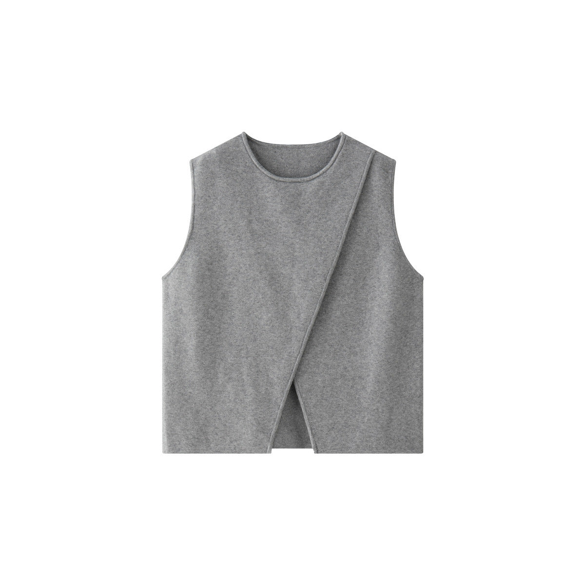 Women's Asymmetrical Knit Vest with Draped Front and Round Neck
