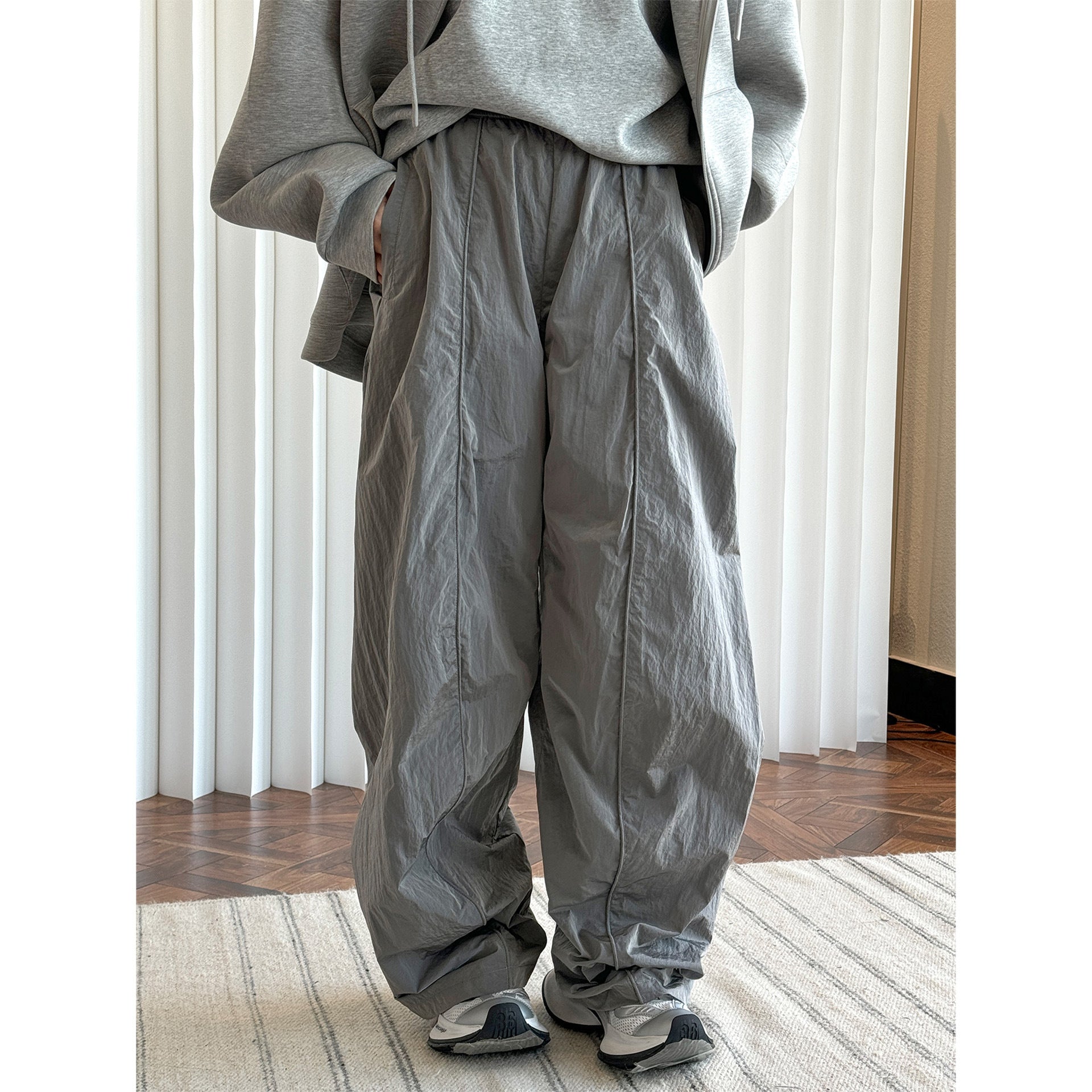Women's Wide High-Waist Palazzo Pants with Crinkle Look and Pleats Chichicherry