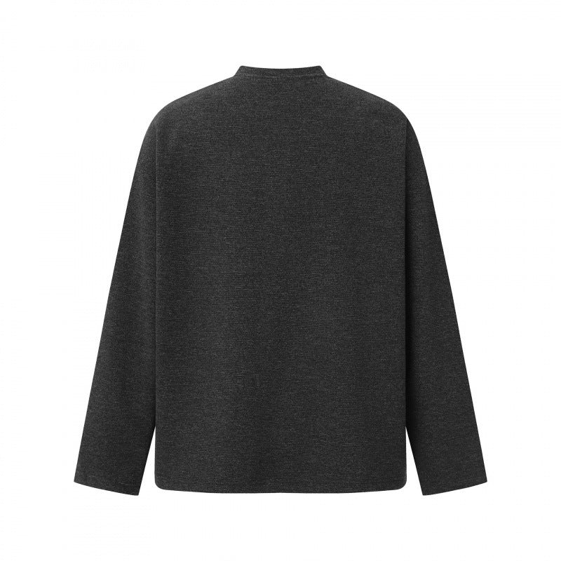 Unisex Oversize fine knit sweater with Henley button placket and stand-up collar Chichicherry
