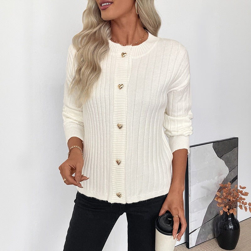 Ladies fine-knit cardigan with ribbed structure and heart-shaped decorative buttons Chichicherry