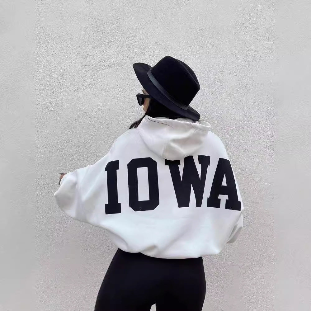Damen Oversized Cropped Hoodie mit großem Lettering, Kapuze und relaxed Fit Chichicherry