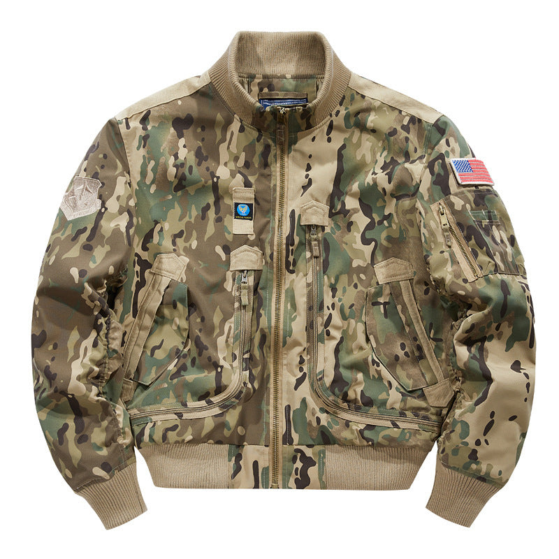 Men's bomber jacket in pilot style with tactical multiple pockets and patch details Chichicherry