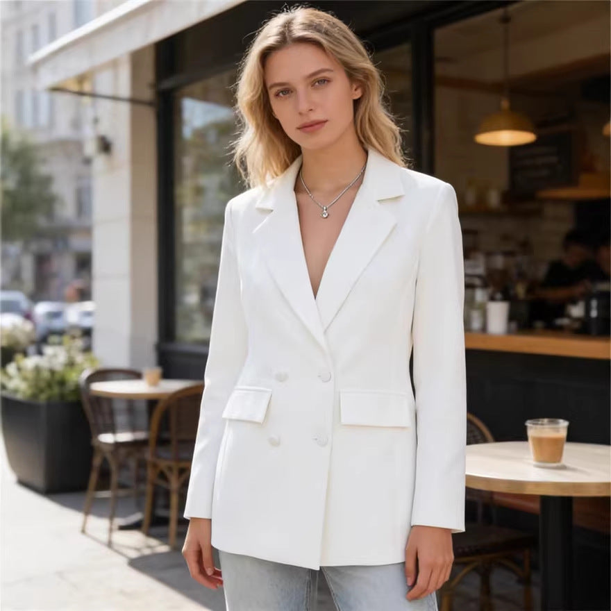 Women's tailored double-breasted blazer with patch pockets and Viennese seams Chichicherry