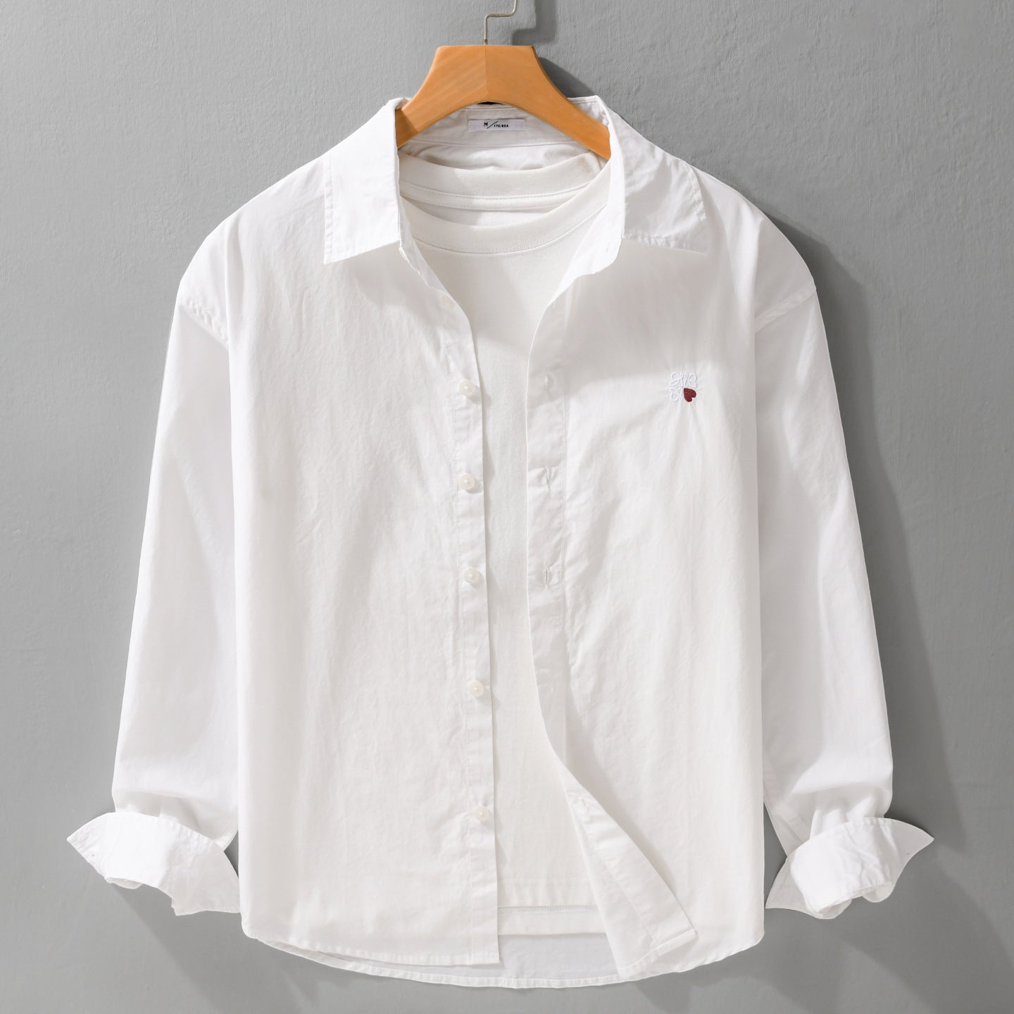 Men's Lightweight Cotton Shirt with Kent Collar and Subtle Logo Embroidery Chichicherry