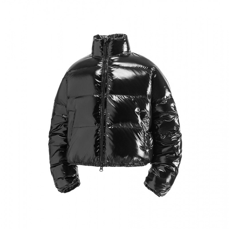 Women's short shiny padded jacket in cropped fit with high stand-up collar Chichicherry