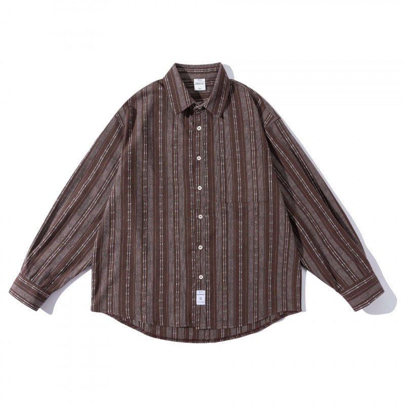 Men's oversized shirt in boxy cut with textured stripe pattern and rounded hem Chichicherry