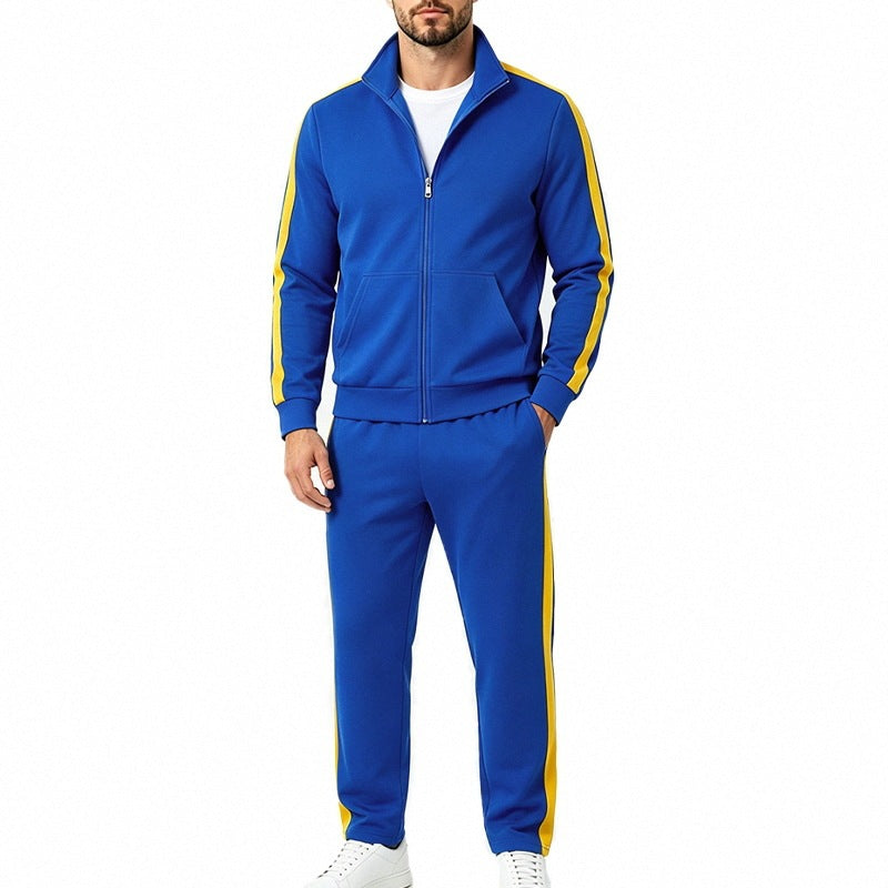 Men's tracksuit set made of French terry with stand-up collar, side stripes, and zip-up jacket Chichicherry