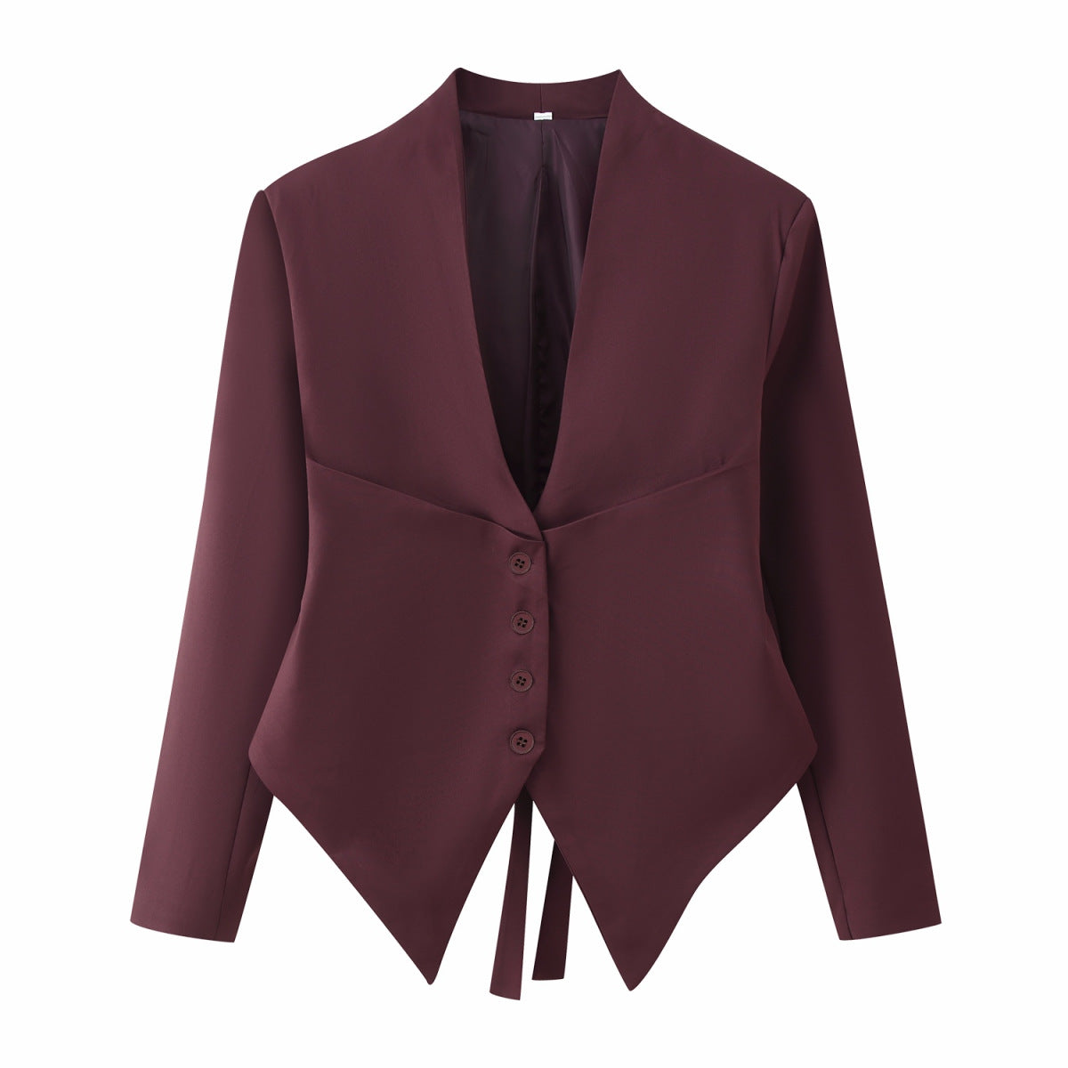 Women Asymmetrical Blazer Jacket with Deep V-Neck and Pointed Hem Chichicherry