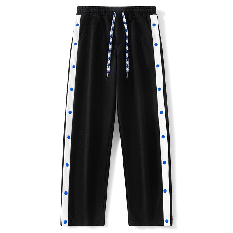 Men's Wide Sweatpants with Side Snap Closure, Drawstring & Contrasting Inserts Chichicherry