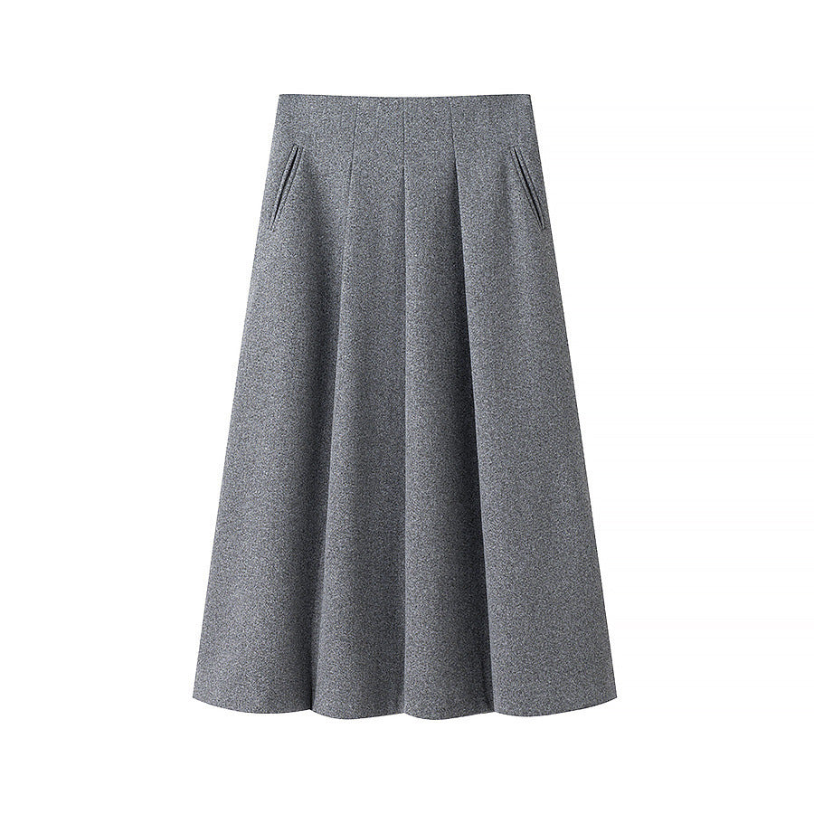 Women Elegant Two-Piece Wool Blend Blazer and Midi Skirt Set with Flared Midi Skirt Chichicherry