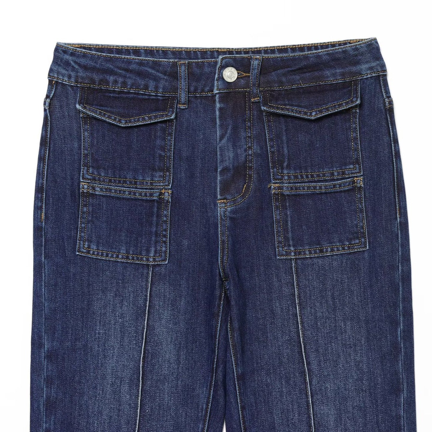 Ladies Highwaist Jeans with wide leg, flap pockets and center seam Chichicherry