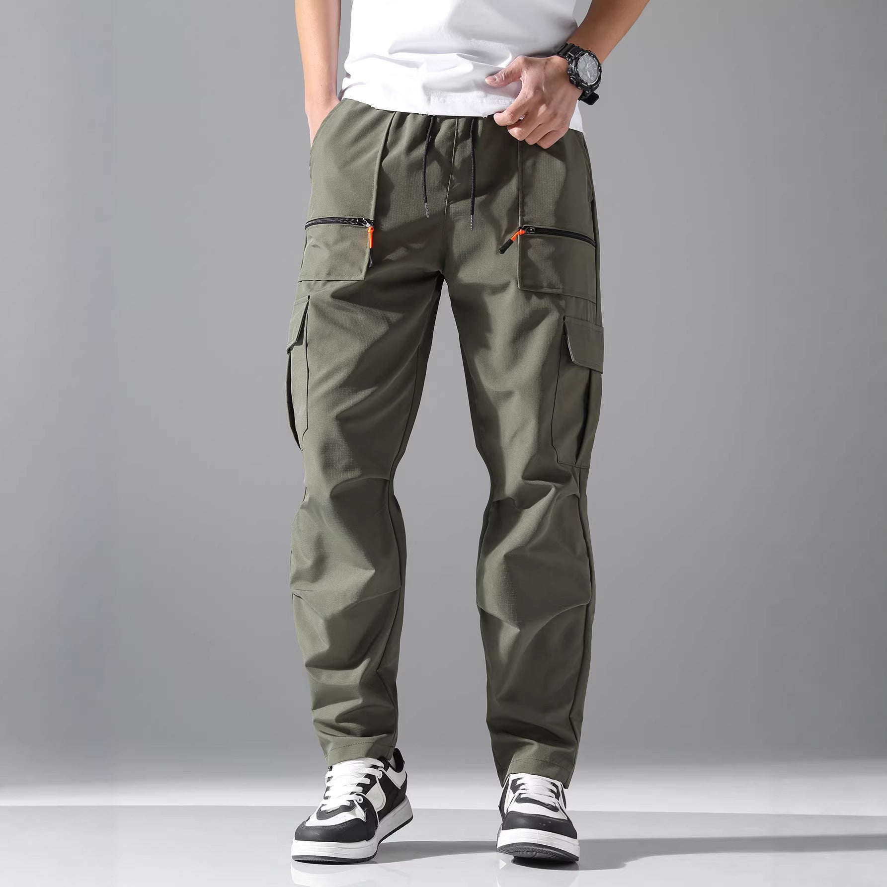 Men's utility cargo pants with zip pockets, drawstring waistband & pre-shaped knee sections Chichicherry