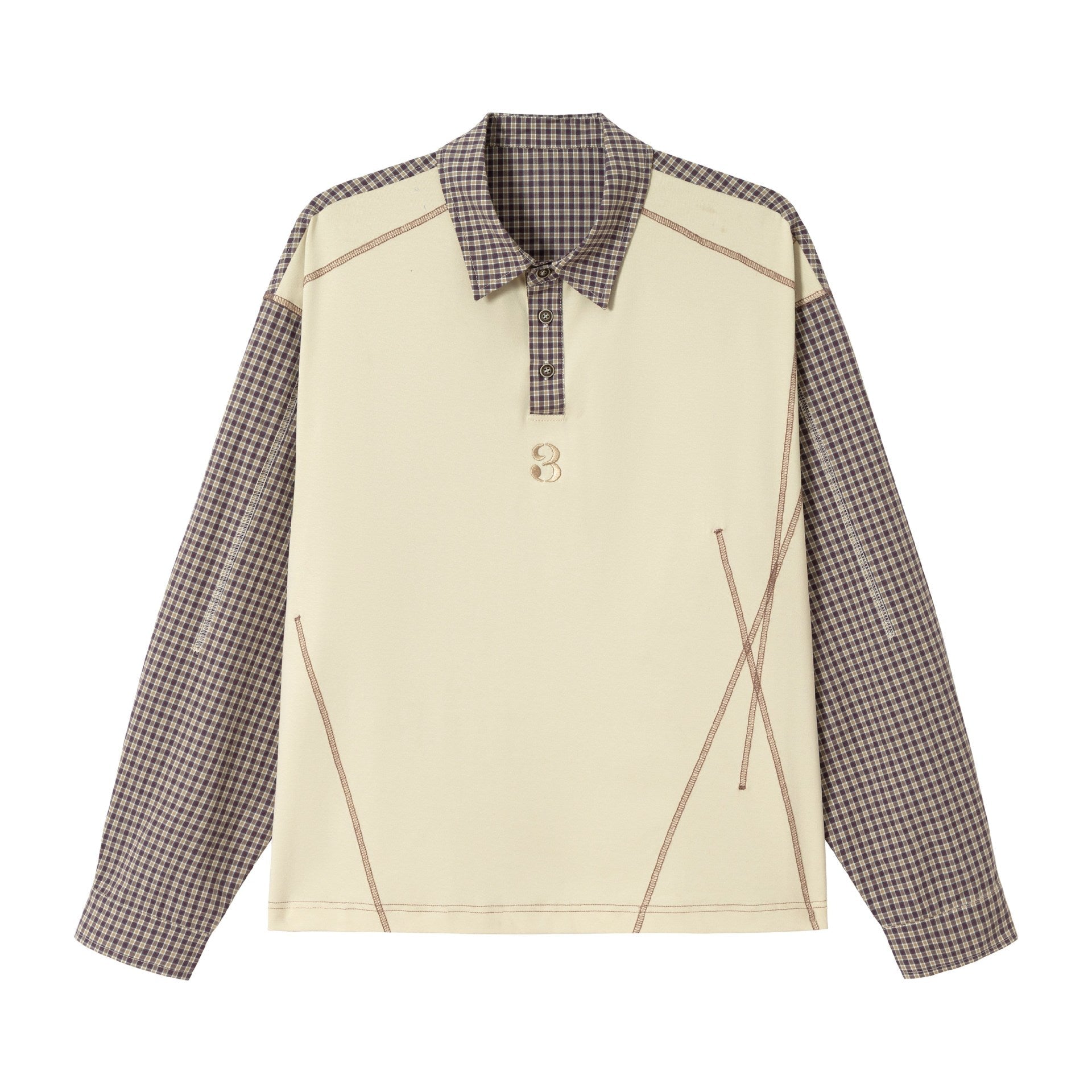 Men's long sleeve polo shirt with checked sleeves and contrast panel Chichicherry