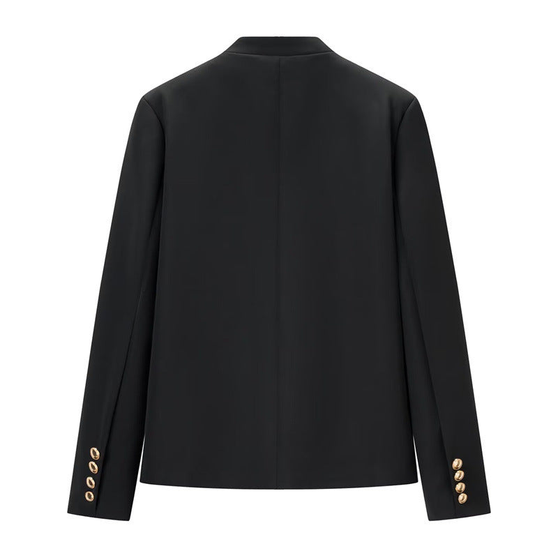 Women Military-Inspired Short Jacket with Stand-Up Collar and Golden Decorative Braid Chichicherry