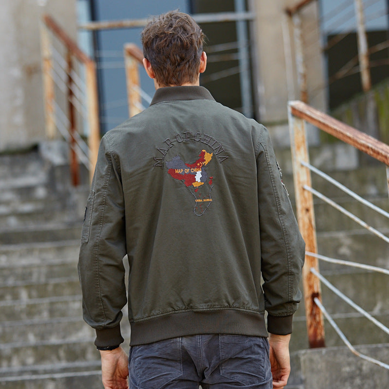 Men's Hooded Canvas Jacket in Military Utility Style with Camouflage Cuff and Ribbed Hem Chichicherry