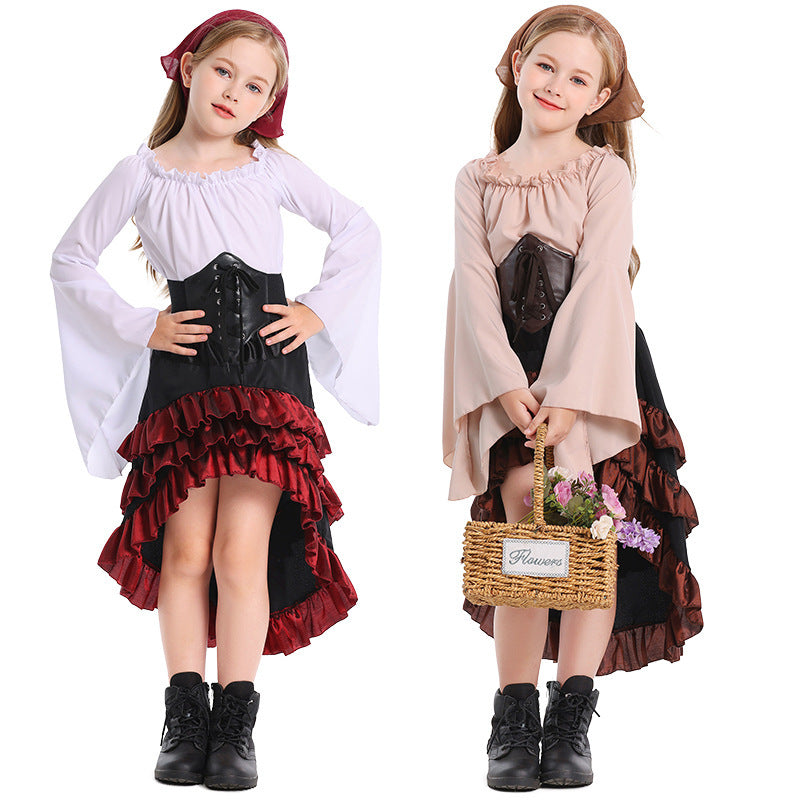 Girls Pirate Costume with Ruffled Skirt and Detail-Loving Top Chichicherry