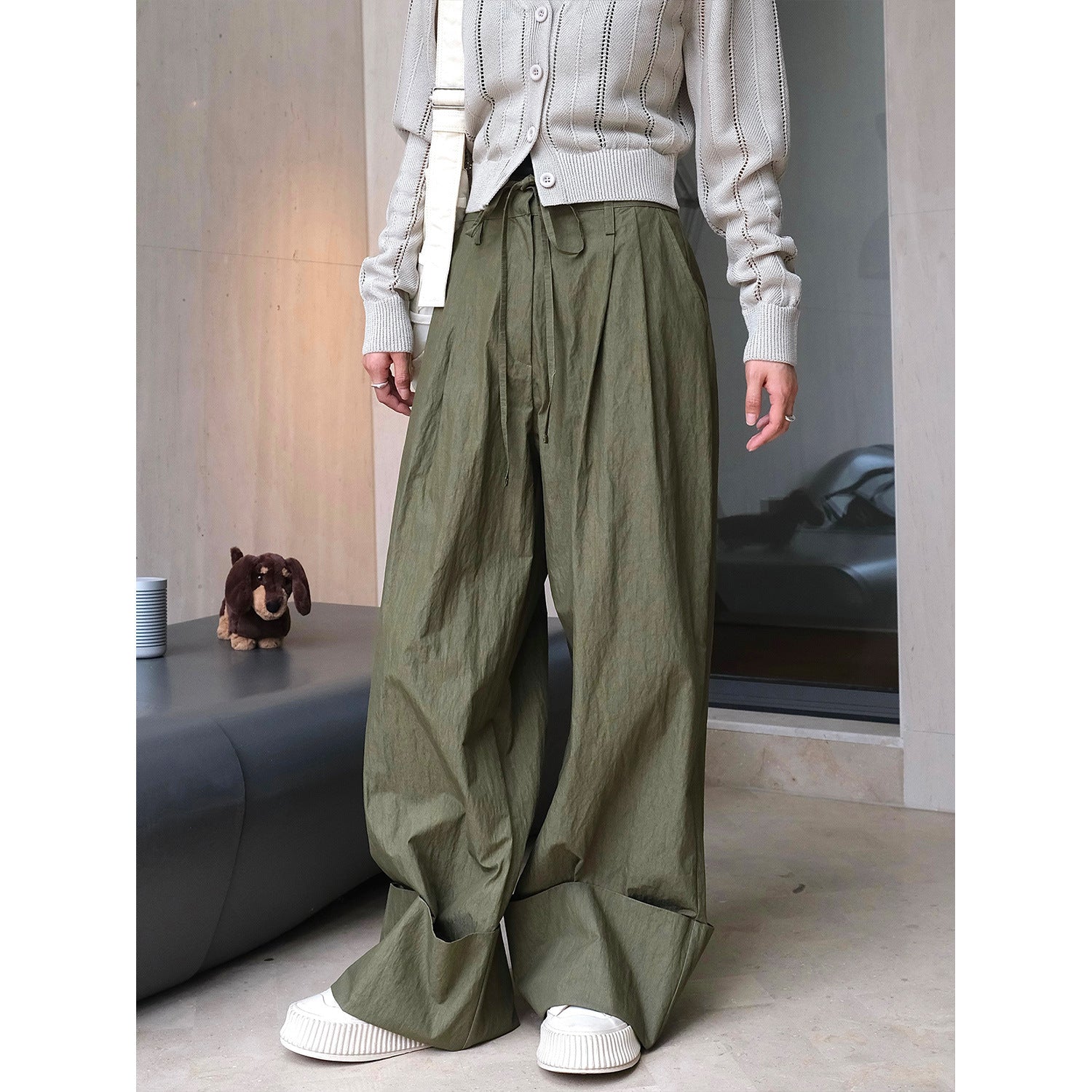 Women Wide High-Waist Palazzo Pants with Drawstring, Pleats and Extra Wide Leg Chichicherry