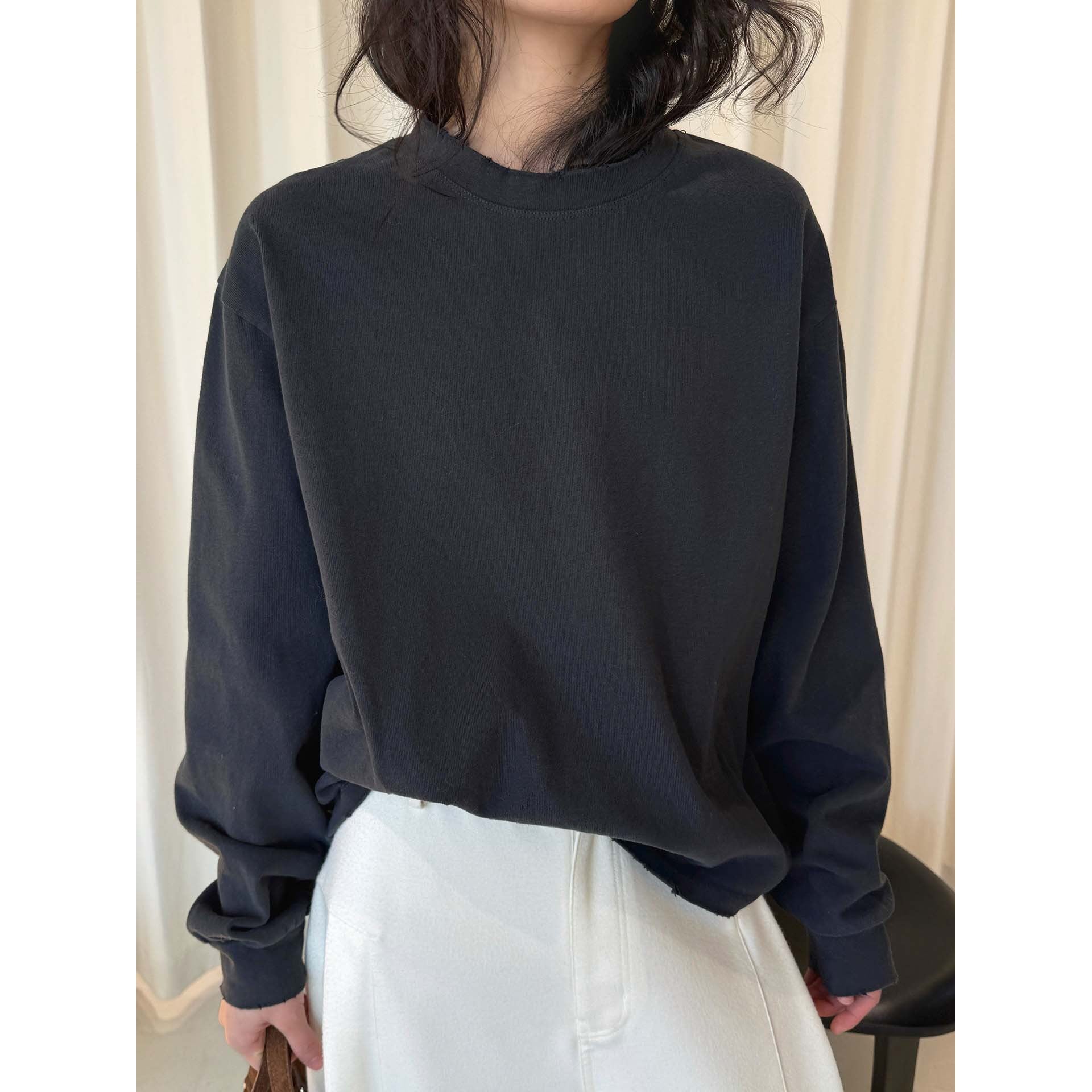 Women's Boxy Sweatshirt with Raw Edge Trim and Dropped Shoulder Chichicherry