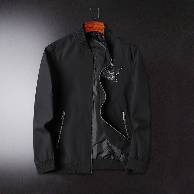 Men's bomber jacket with oriental tiger embroidery, lightweight microfiber outer layer and ribbed cuffs Chichicherry