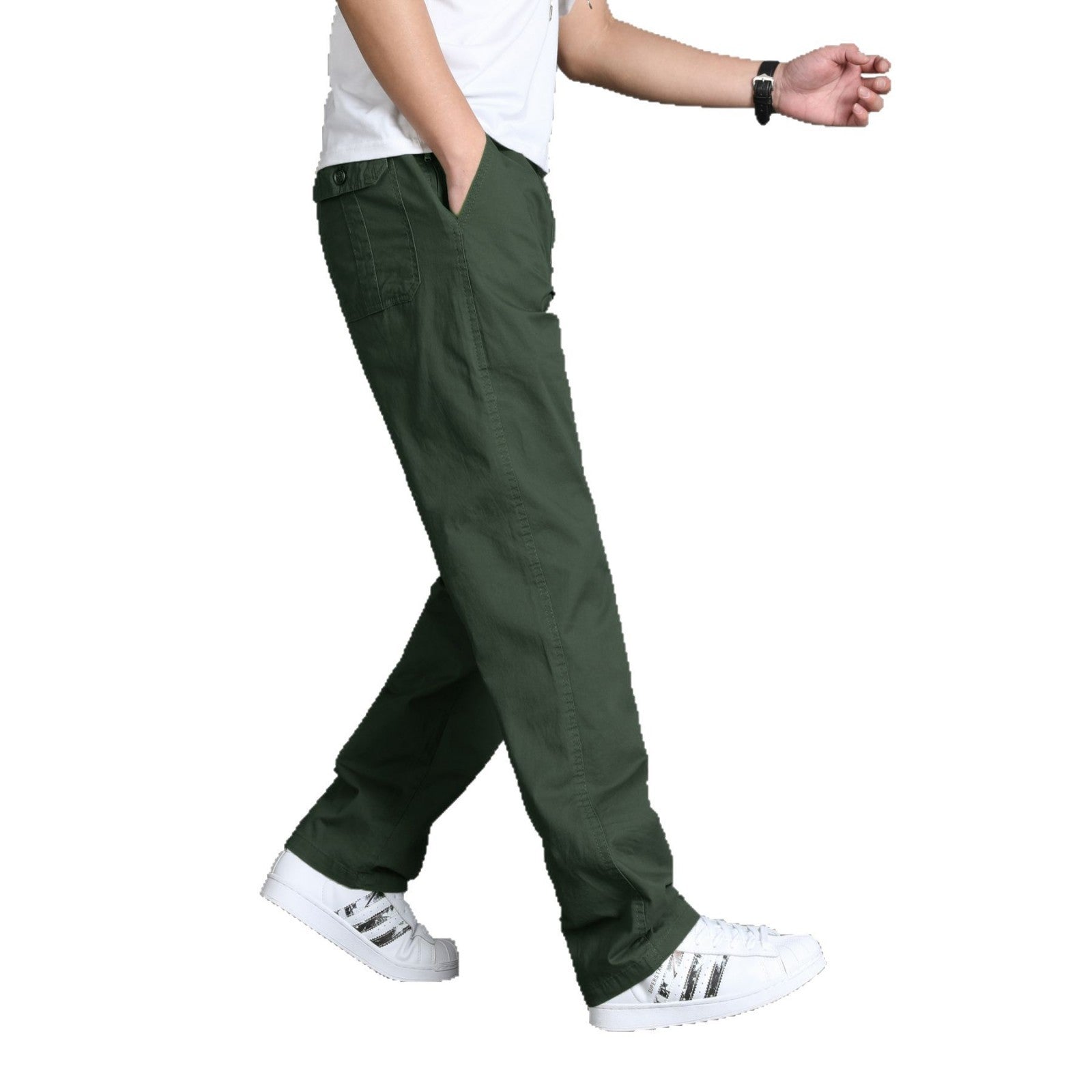 Men's Casual Canvas Chino Pants with Elastic Drawstring Waistband, Patch Pockets & Straight Leg Chichicherry
