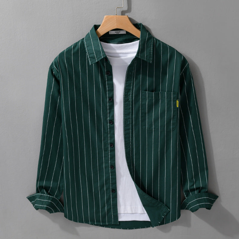Men's Lightweight Long Sleeve Striped Shirt in Layered Look with Chest Pocket and Relaxed Fit Chichicherry