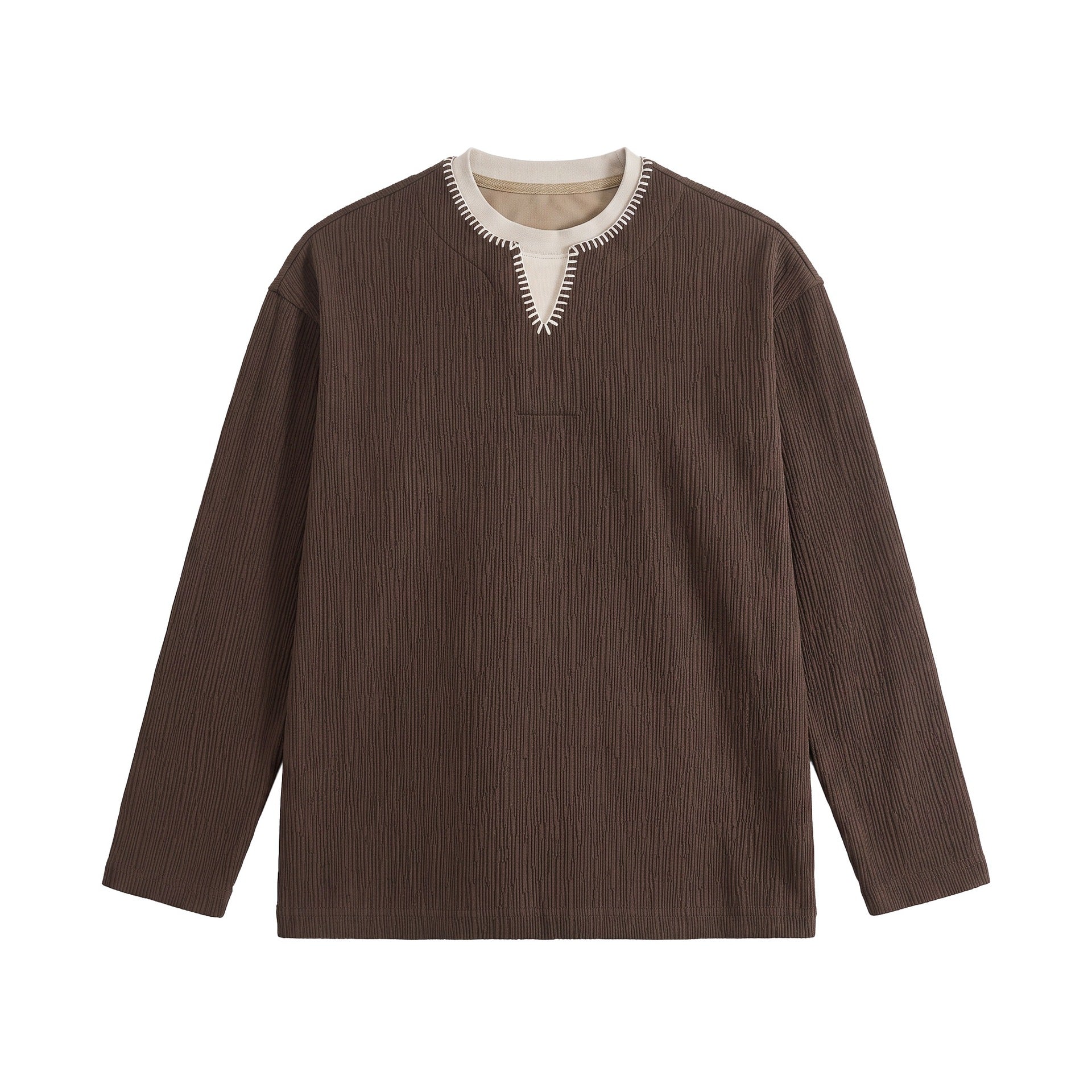 Men's Textured Sweatshirt Pullover with Layered Collar and Decorative Decorative Seam Chichicherry