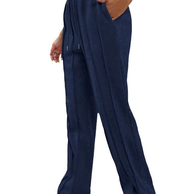 Damen Weite High-Waist Plissee-Hose mit Tunnelzug und markanter Bügelfalte Chichicherry
