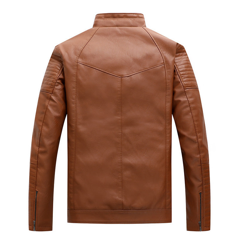 Men's slim faux leather moto jacket with quilted shoulder and sleeve panels Chichicherry