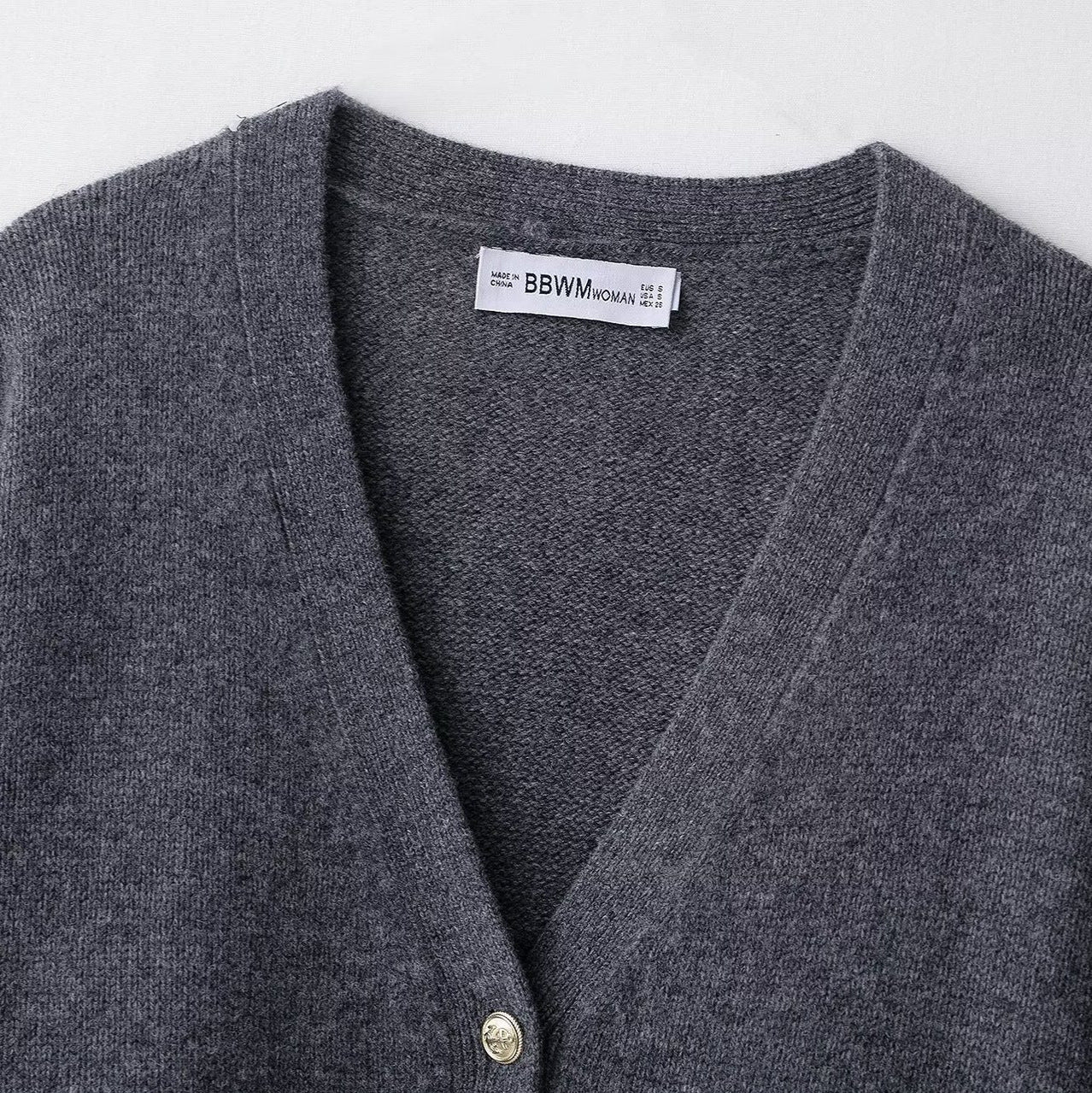Women's Plus Size Wool Blend Cardigan with V-Neck, Gold Decorative Buttons and Flap Pockets Chichicherry