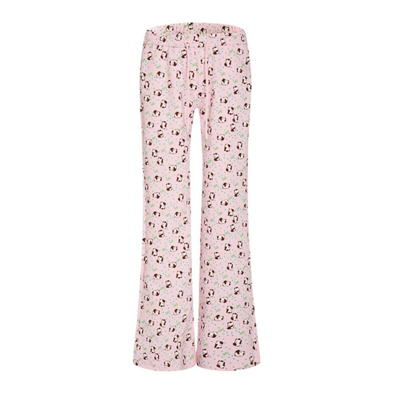 Women's High-Waist Lounge Pants with Flared Leg Cut, Drawstring and Allover Statement Print Chichicherry