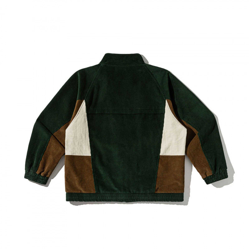 Unisex Boxy Cord Fleece Zip Jacket with Color Block Inserts and Stand Collar Chichicherry