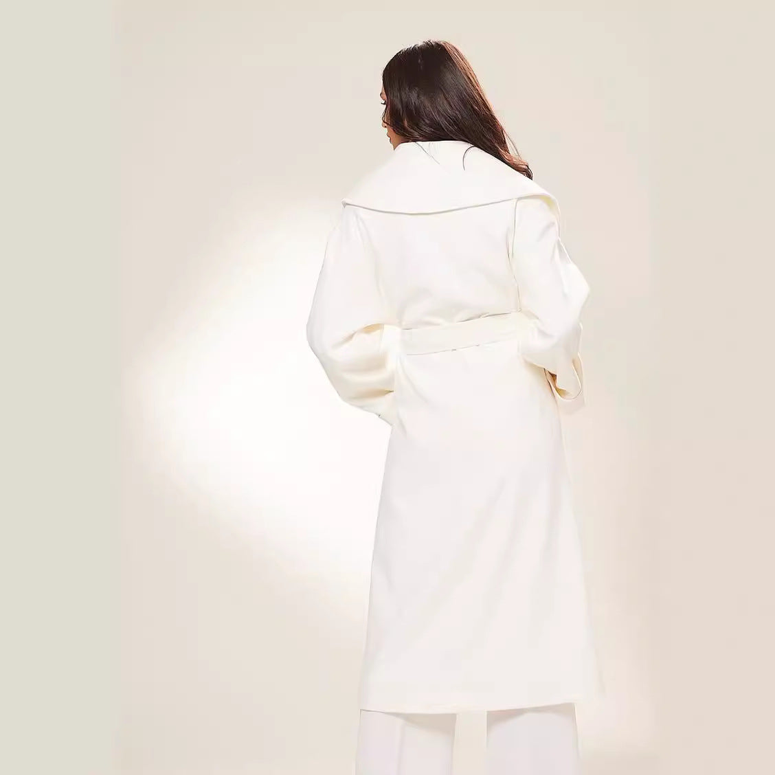 Women Long Oversized Wrap Coat with Generous Shawl Collar and Tie Belt Chichicherry