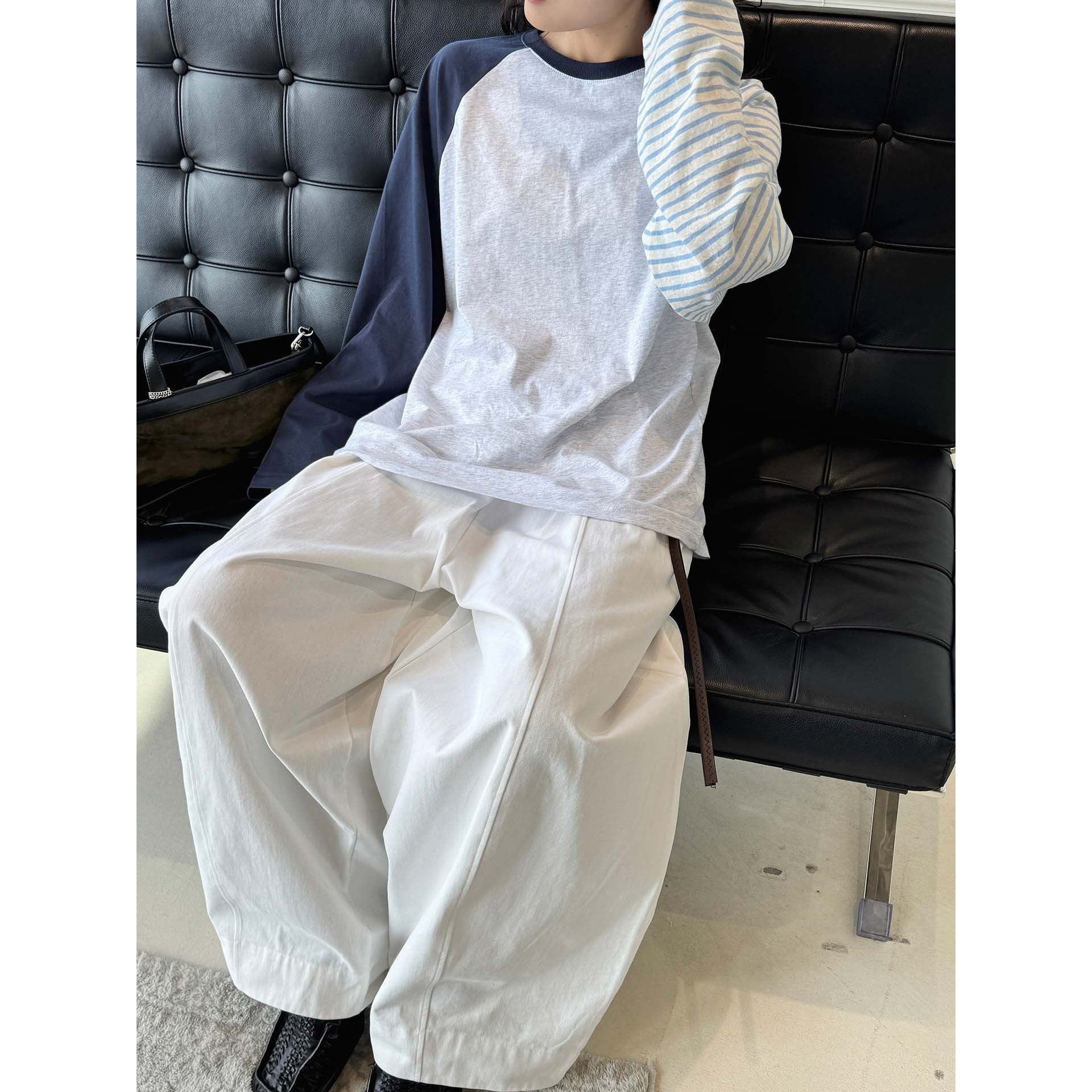 Women Raglan Long Sleeve Shirt with Contrasting Sleeves Chichicherry