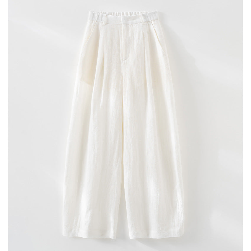 Women's Lightweight Linen Trousers with Wide Leg, Pleats and Elastic Back Chichicherry
